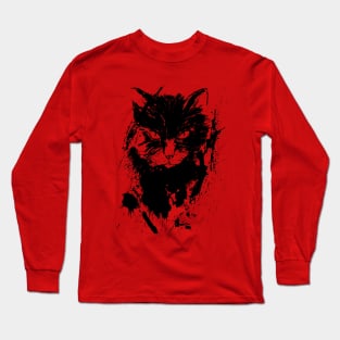 black cat on red Long Sleeve T-Shirt